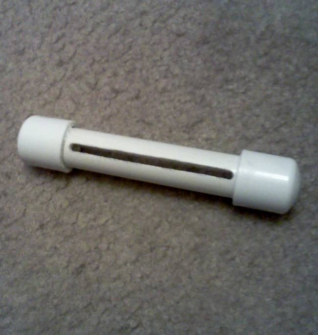 This is the PVC that will hold my algae screen. I cut a groove in it using a drill bit and a file to smooth the sides