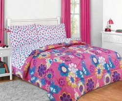 Image Credit: Amazon.com. Under $50 Pink and Purple Butterfly Bedding Set shown here is available below.