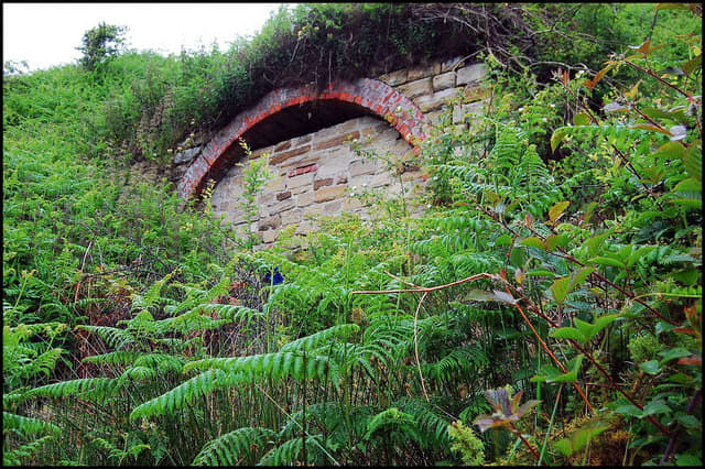 This is the closed tunnel mouth where ironstone was brought through from Grinkle Mine for shipment to Newcastle-upon-Tyne. Port Mulgrave was originally named Port Rosedale