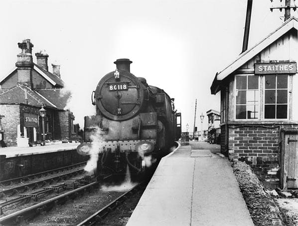 Staithes Station on last day of operation in 1958 - BR Standard Class 4 2-6-4T 80118 awaits the 'off'' towards Middlesbrough or Darlington