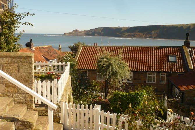 The footpath down to Runswick village leads past the slipway and joins with the roadway - access for fishing boats and local traffic only