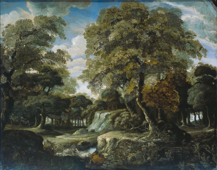 View in the woods (1660-1680) by Jan van der Heyden Medium Verre glomis Dimensions 34 x 42.5 cm (13.4 x 16.7 in)
