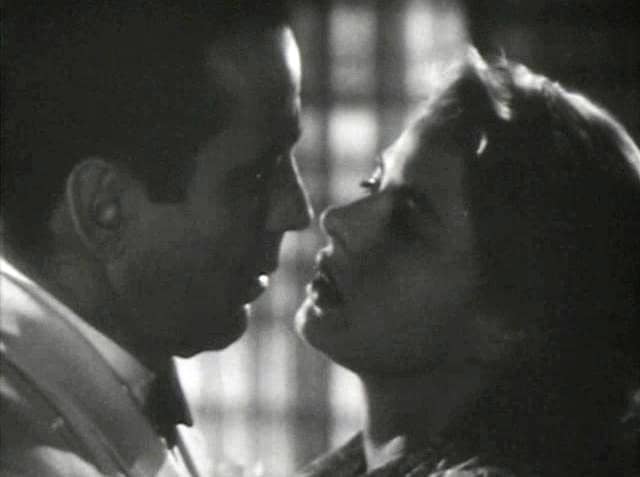 Here legendary leading man, Humphrey Bogart, is with Ingrid Bergman in a romantic scene from the motion picture Casablanca.