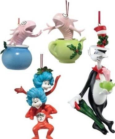 The Cat In The Hat Christmas Ornaments Will Satisfy Cat Lovers And Fans Of Dr Seuss! This Set Comes With The Cat In The Hat, Thing 1 and Thing 2, Fish in the Bowl, Fish in the Tea Pot - This 4 Pc Set Will Decorate Your Tree With Whimsy and Fun - Per