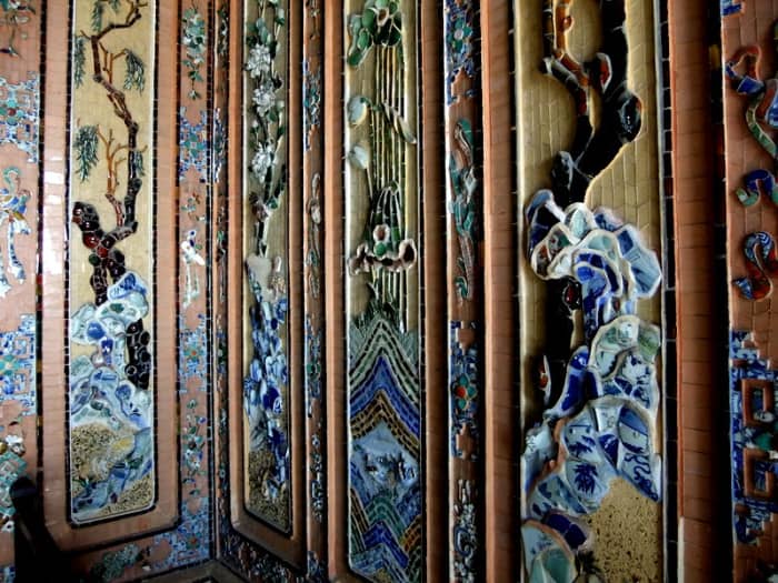 The intricate mosaic murals using porcelains imported from China and Japan, at Khai Dinh Tomb