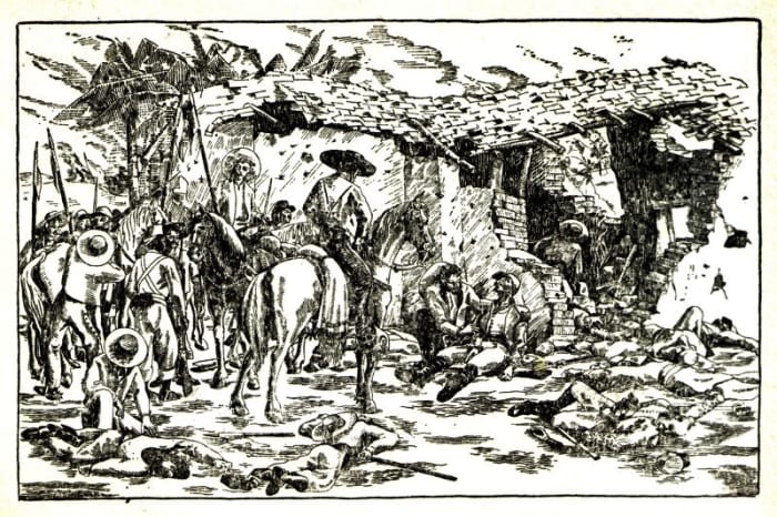 Postcard from the late nineteenth century. Mexican soldiers tending wounded Legionnaires at the end of the Battle of Camerone April 30, 1863