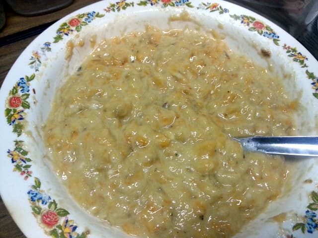 The mashed bananas and self-rising flour mixture. It should not be too runny and must be of consistency that can easily drop from a spoon