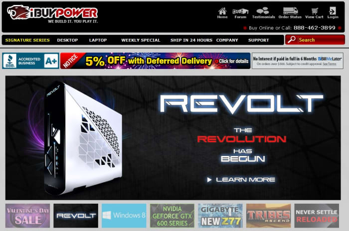 iBUYPOWER front page. This company allows you to pick the parts for your own computer. They assemble and ship it to you.