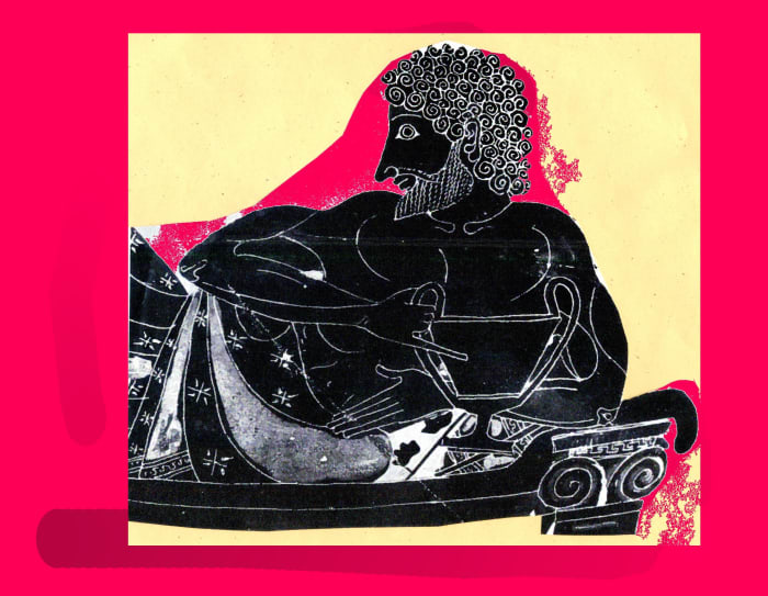 A Greek at Feast - Picture by Christine Patrice Gebera - digital recreation of an ancient Greek Mural.