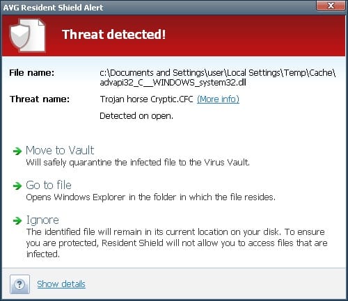 A random virus warning from AVG antivirus - such warning would go unnoticed if the user was playing a game in Full Screen Mode.