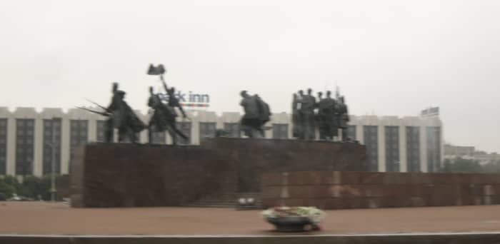 Sculptures of Leningraders enduring the siege. These are a part of the large monument on Victory Square in St. Petersburg, Russia
