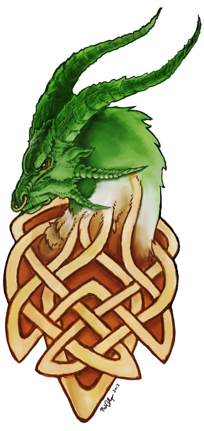 Modern painted Celtic goat icon, 'knitted' into the style of knot pattern that also influenced Norse styles