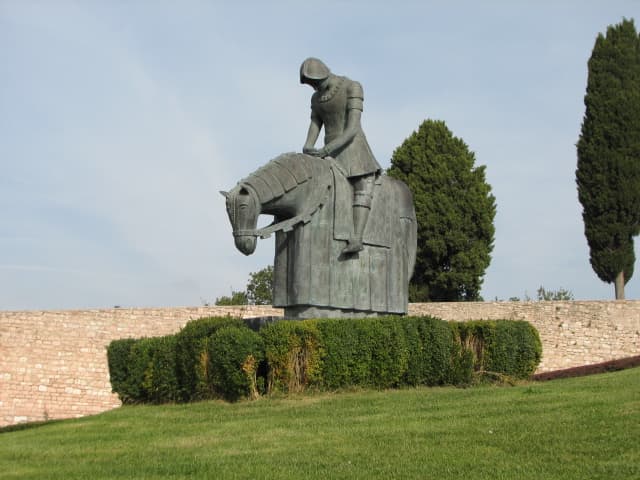 Francis as he realizes his future is not in being a knight. Both figure and horse show torment over the impending decision. My interpretation!