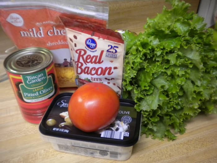 In this photo you will see that I also substitute with Kroger brand of real bacon bits because I find them to be of just as good a quality and much lower priced.