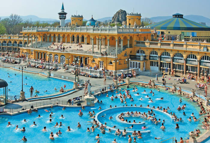 this magnificent complex covers an area of approximately 6,220 Sq. meters. It has steam chambers, 10-saunas and 18-pools, that cater to group thermal bathing section.