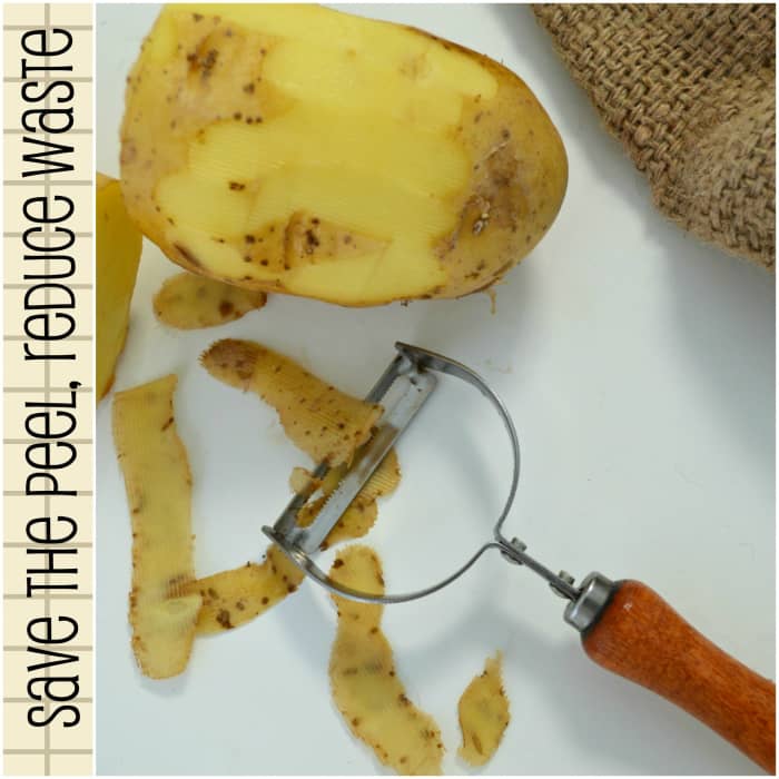 Peel potatoes with a knife or peeler, but whichever way, make sure you recycle them instead of tossing them into the bin!
