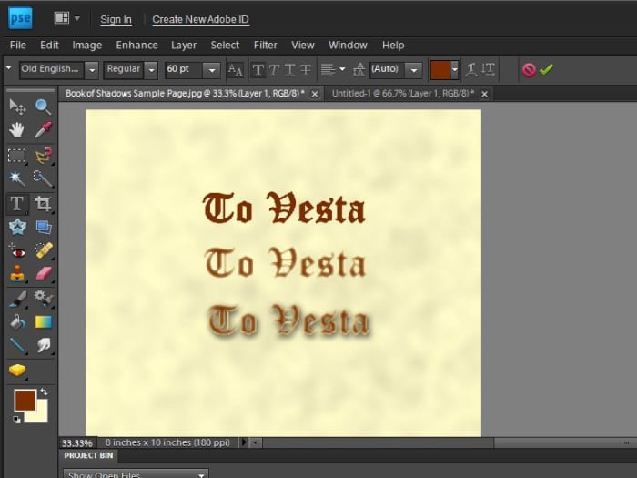 Notice how plain text looks different from text with an inner glow, and then it looks even more different with a shadow. Fool around and see what combinations you like.