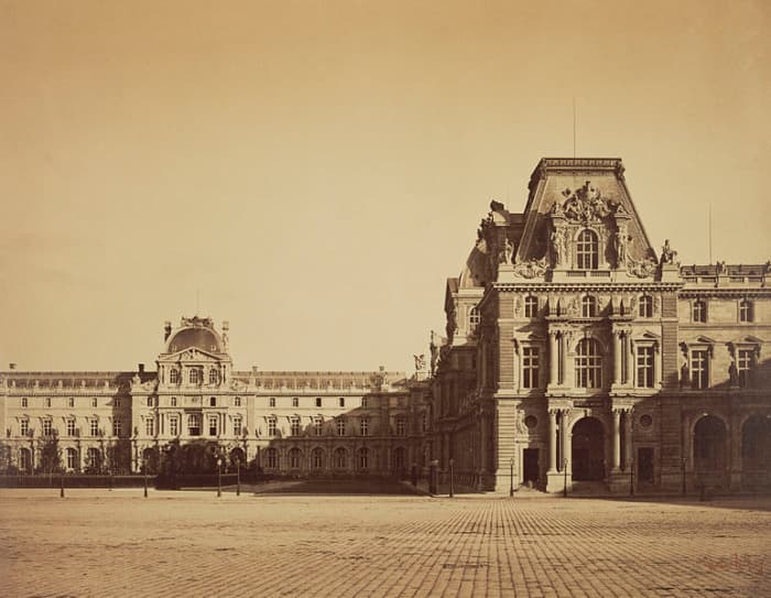 Albumen Print, Height: 36.7 cm (14.4 in). Width: 47.9 cm (18.9 in). There is a red ink stamp in lower right corner of print that reads "Gustave LeGray."