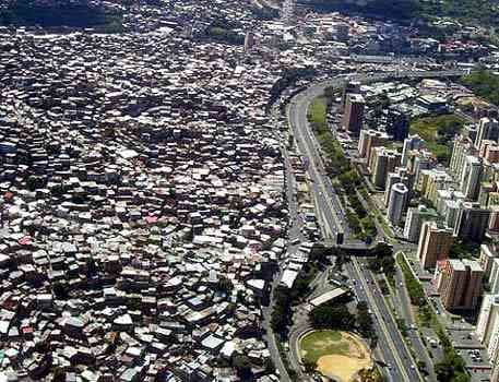 An aerial shot of Caracas, Venezuela's capital city, showcasing its heavily contrasting soceities.