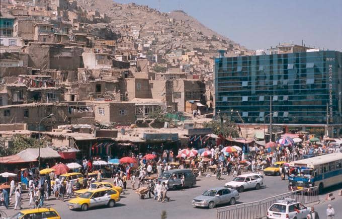 A picture of the Afghan capital city of Kabul, clearly showing its stark urban contrasts.