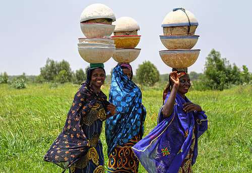 Fulani women carry taking food to their husbands