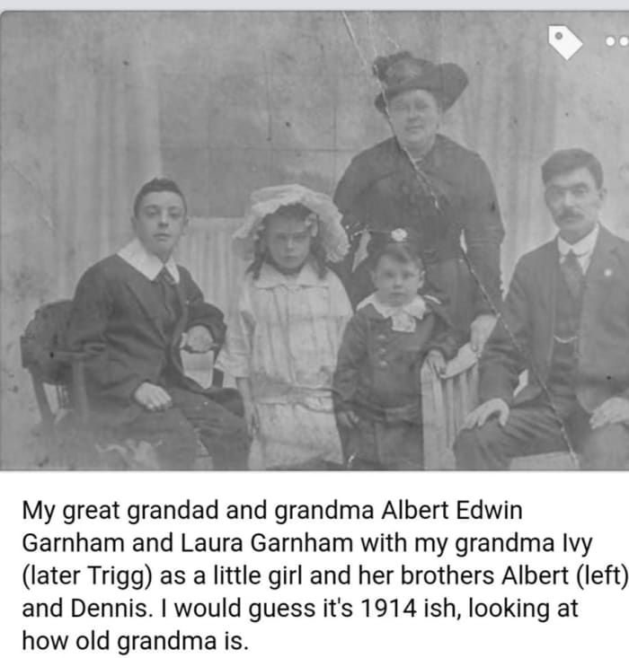 Garnham family photo, showing my grandma as a young girl with her brothers. This was before their sister Madge was born.