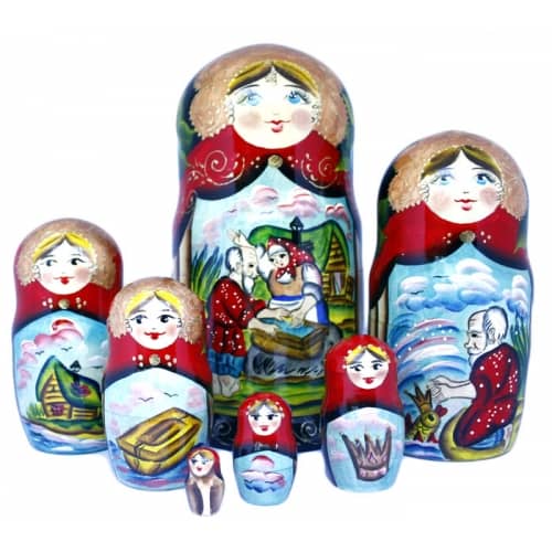 Beruska dolls depicting "The Fisherman and the Magic Fish", from Russian Fairy Tales.