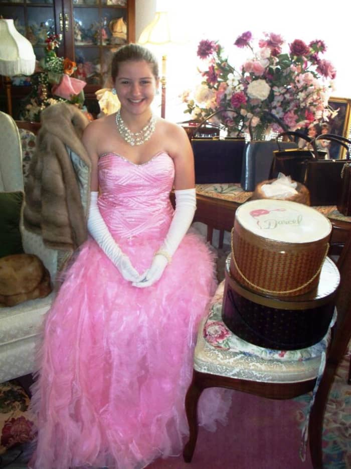 Here is a beautiful Oleg Cassini Ball Gown, with vintage accessories acquired from EBay from Bamberger’s Department Store.