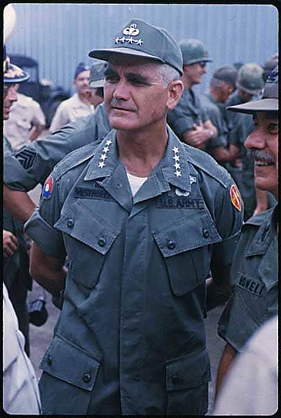 1964- General William C. Westmoreland, Commanding General, MACV, watches the ceremonies on the arrival of the Royal Thai Volunteer Regiment in Vietnam.