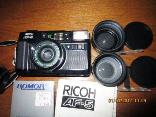 The Ricoh AF-5 is a point and shoot autofocus compact camera for 35mm film with integral flash and autofocus, manufactured by Ricoh circa 1980