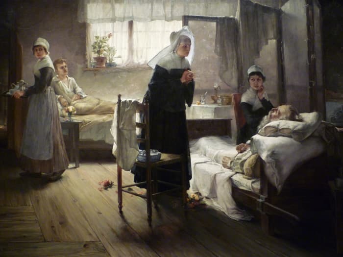Evangeline Discovering Her Affianced in the Hospital, c. 1889, painting by Samuel G. Richards (1853â1893)