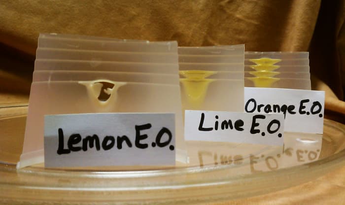 Some essential oils like lemon are naturally solvent. In its pure form lemon essential oil can eat through paint, plastic, and rubber. These properties are utilized in products like furniture polish and paint stripper.