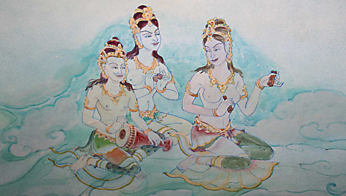 Deities among the clouds on the staircase within the hind leg of the Elephant