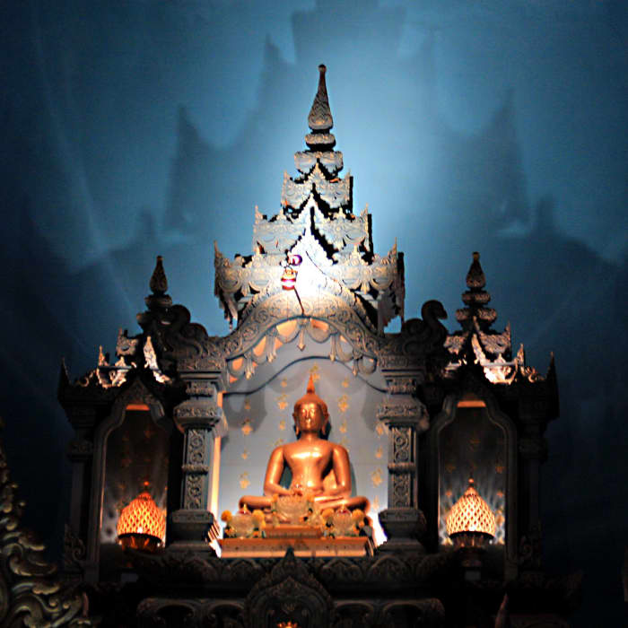 A Buddha statue - a serene finale to a tour of the interior of the Erawan Elephant