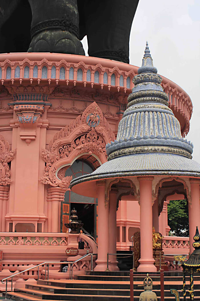 Below the elephant's feet, and below the ornately designed pink pedestal, is the entrance to the exhibits section of the museum - the Underworld
