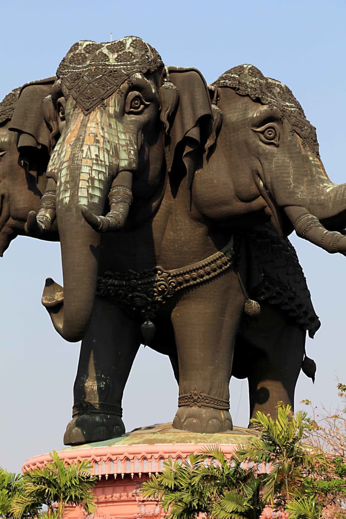The Erawan elephant - not quite what it seems. The body is hollowed out into a cavernous room, and the hind legs enclose a spiral staircase and an elevator