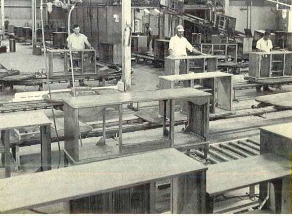 The assembly of the completed cabinet are molded, trimmed to size, bored for dowels, doweled, sanded and inspected.
