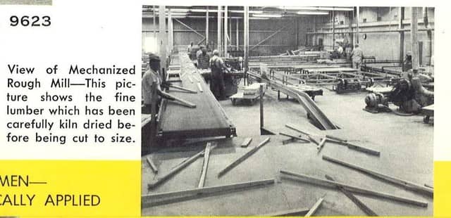 Workers at the Curtis Mathes plants in 1960 in Athens, Houston, Fort Worth, and Dallas Texas back when we made our own stuff here in the USA. View of the Mechanized Rough Mill at the Fort Worth Curtis Mathes plant. This picture shows the fine lumber