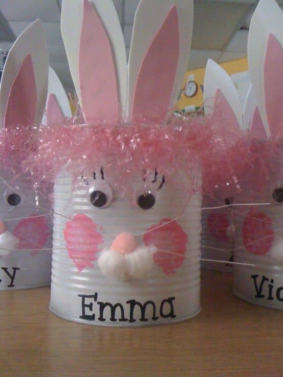 A soup can, Easter grass, cotton balls, and construction paper can be crafted into this amazingly cute Easter Bunny. Crafting with kids was never cheaper or more fun than this!