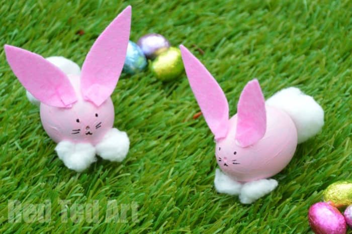 Dyed eggs take on a whole new meaning when you add some bunny ears, bunny feet, and googly eyes@