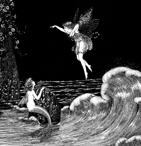 Here we show a portion of 'Little Fairy Sisters' - it is from Ida Rentoul Outhwaite's suite published in "Fairyland" (1926).