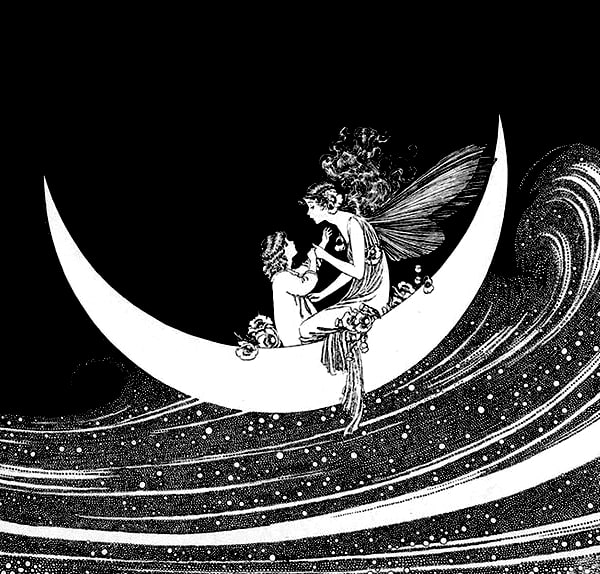 Here we show a portion of 'Anne rides on the Heavenly River' - it is from Ida Rentoul Outhwaite's suite published in "The Enchanted Forest" (1921).