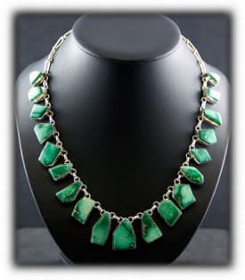 Navajo Tab Necklace made with green Nevada turquoise from the Broken Arrow Mine.