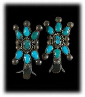Vintage Navajo cluster earrings made from 1940-1960. The sky blue turquoise is from Arizona mines.