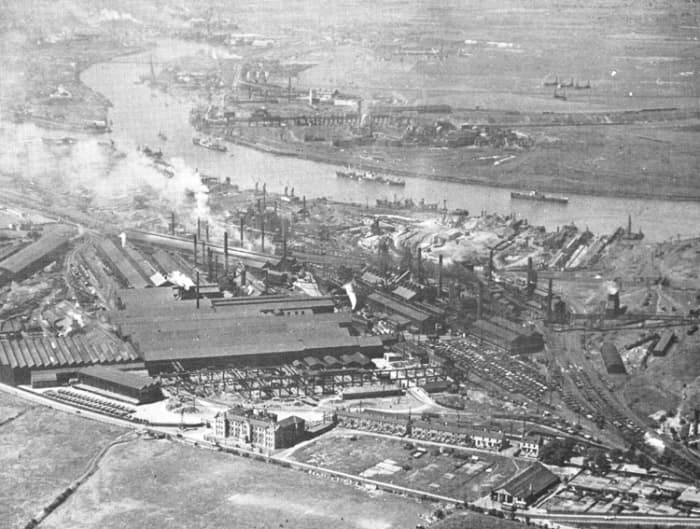 Cargo Fleet Steel Works in the 1930s, shortly before war broke out again within twenty-one years. The office block by the road was still there when the works were de-commissioned in the late 1960s