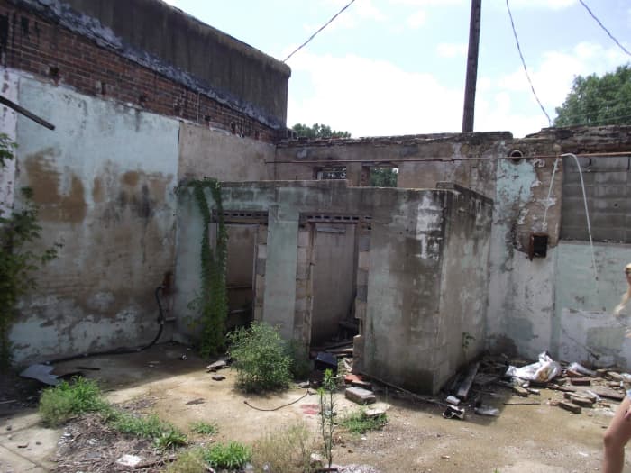 Original New Houlka City Hall and Jail ruins - The two doorways in the photo were jail cells. 2012