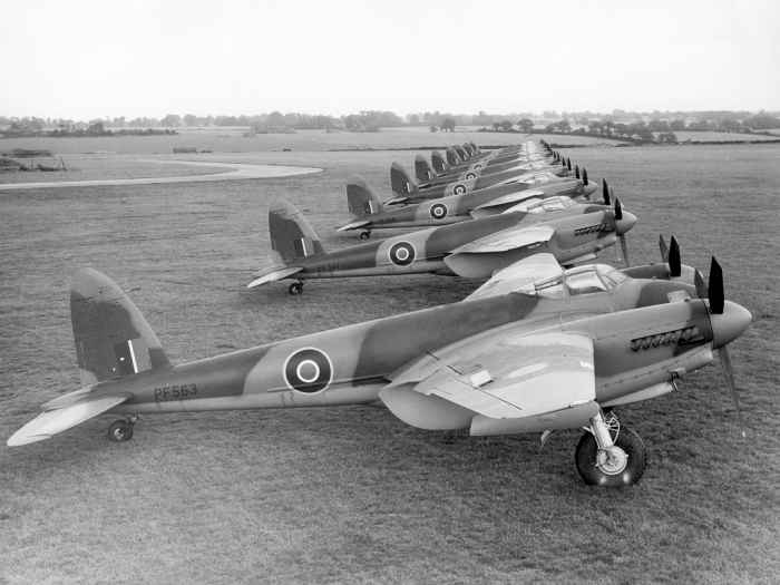 The Mosquito fighter bomber was the fastest prop driven plane of the Second World War flying at speeds of over 400 mph. Made mostly of wood it was very effective destroying German armor on the ground.