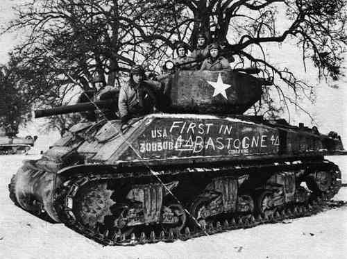 The main American battle tank the M-4 Sherman medium tank not a match for the German Tiger tank. American leaders based their hopes of overwhelming the battlefield with their Sherman tanks, over 50,000 had been produced by the end of 1944.