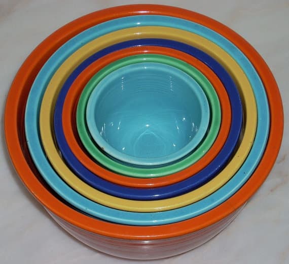 Shop diantiques had this bowl set for sale at $950. It's hard to find older sets in pristine condition and some of the things you may have seen at Grandmom's house may be worth their weight in gold!