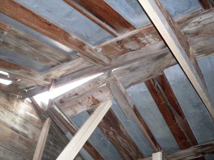 We used a second board to help temporarily brace this section of roof. As you can see, it has a long ways to go to become level and stop gapping.